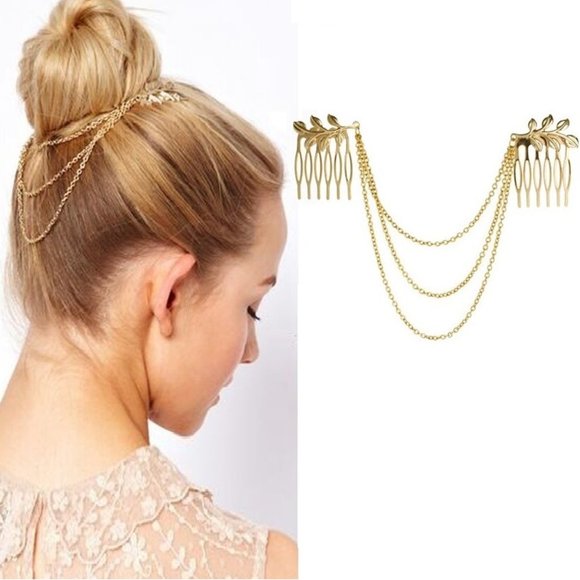 Accessories - Gold Leaf Multi Chain Hair Slides